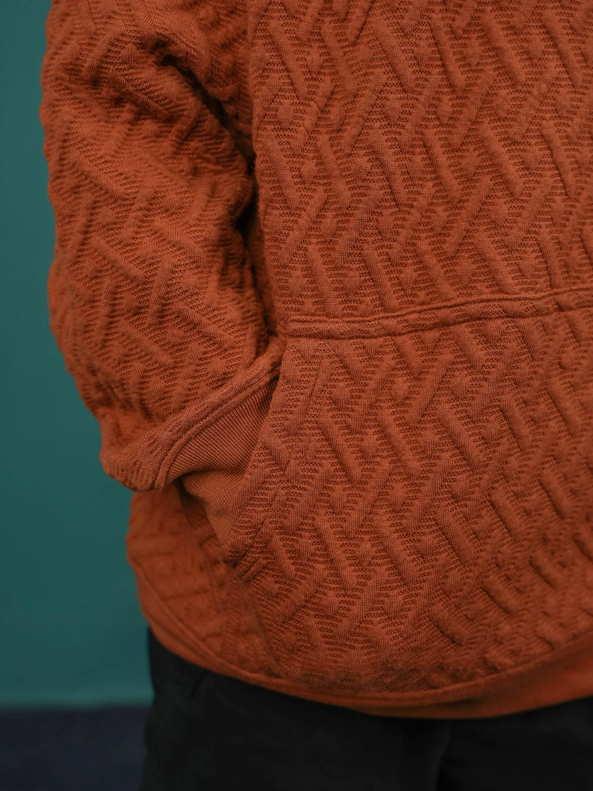 "AFRODITI" Textured Regular Fit Fleece Hoodie - Image 4