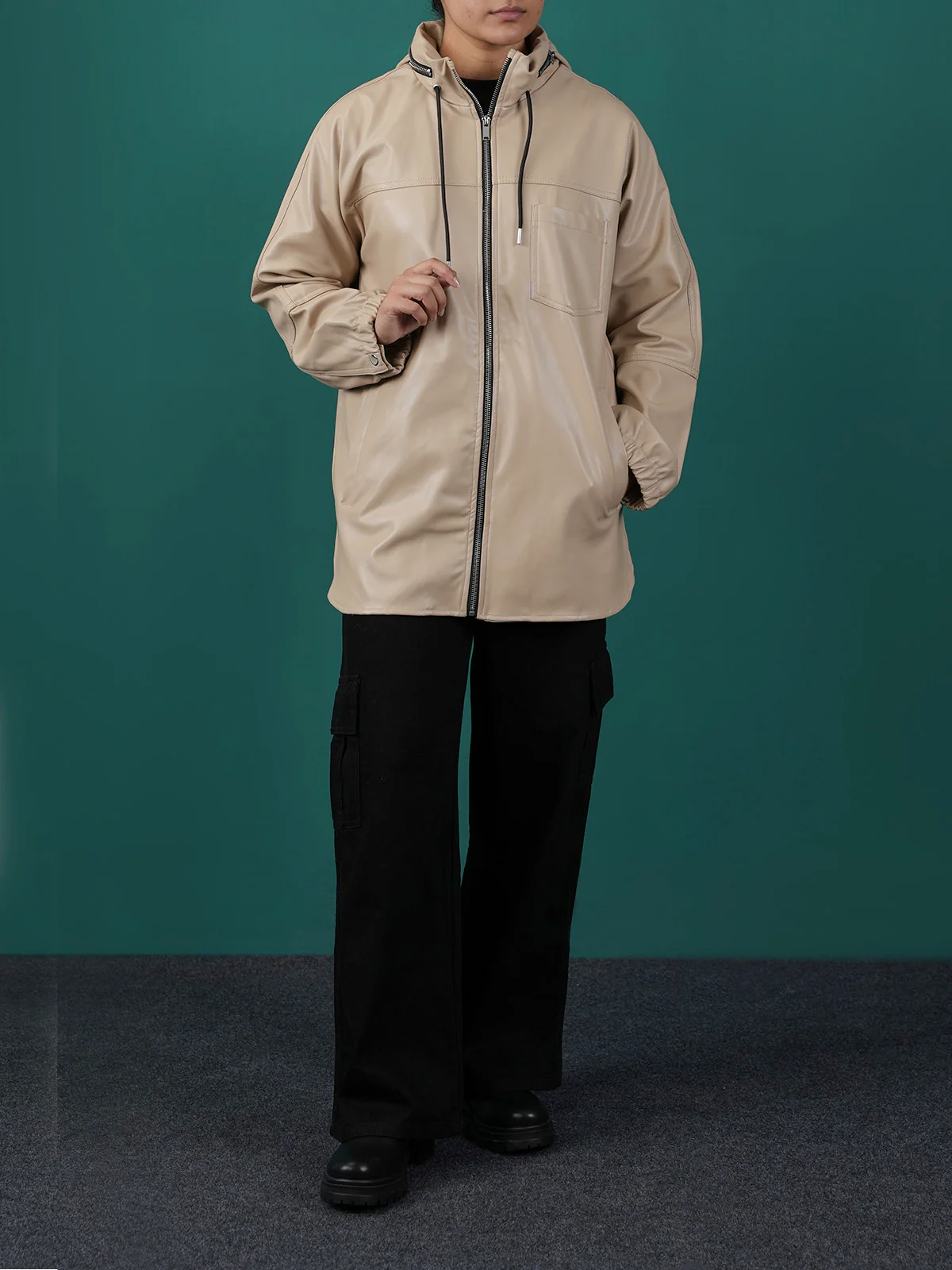 "ATSUKPI" Lightweight PU Bomber Jacket - Image 2