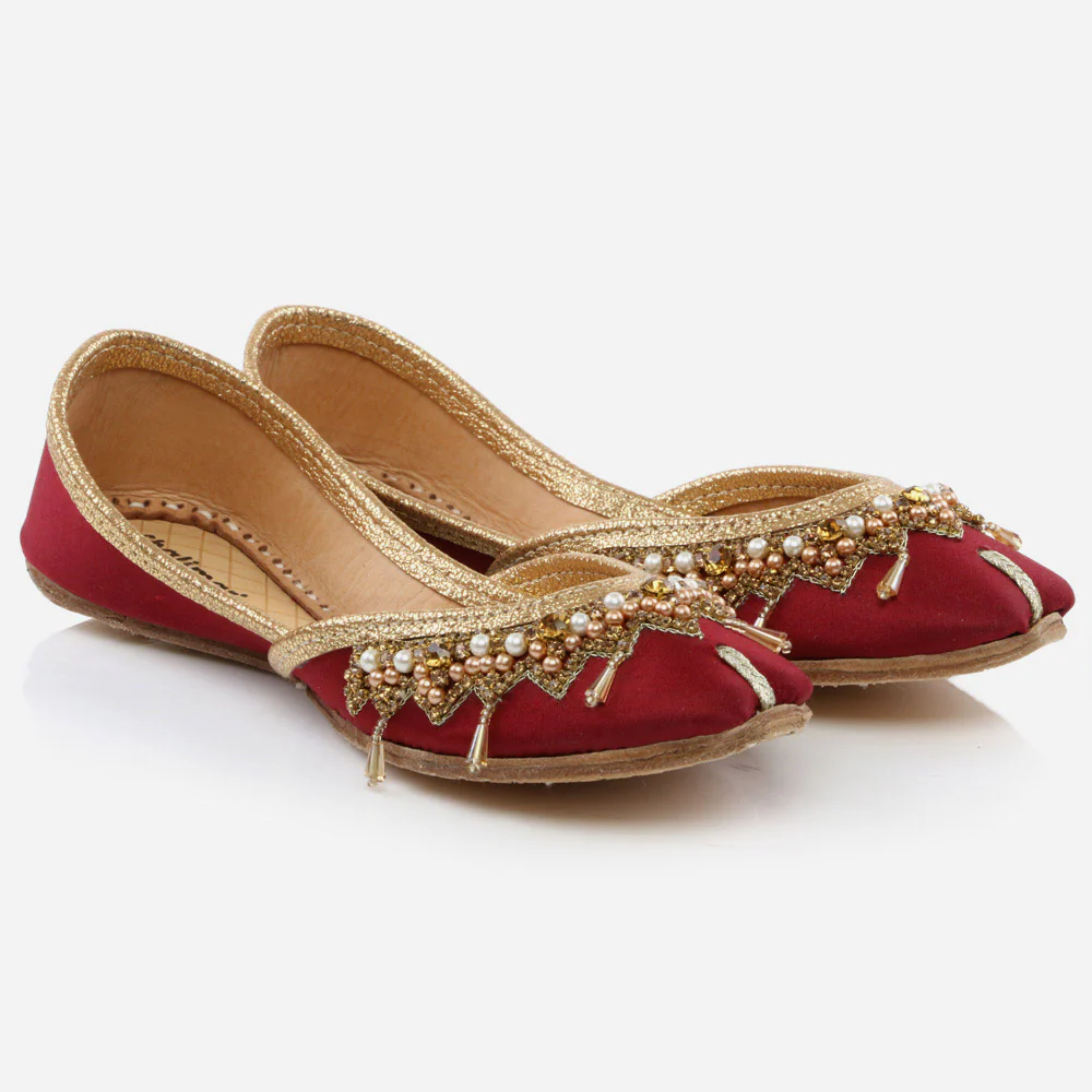 Kids Girls Fancy Decorated Evening Wear Indian Handmade Shoes Leather Khussa Juti Mojari Children Flat Slip-ons Sizes 11 UK – 5 UK - Image 2