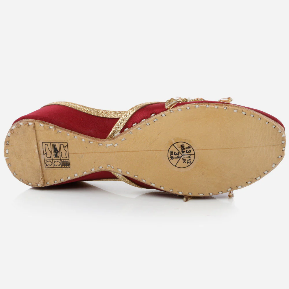 Kids Girls Fancy Decorated Evening Wear Indian Handmade Shoes Leather Khussa Juti Mojari Children Flat Slip-ons Sizes 11 UK – 5 UK - Image 5