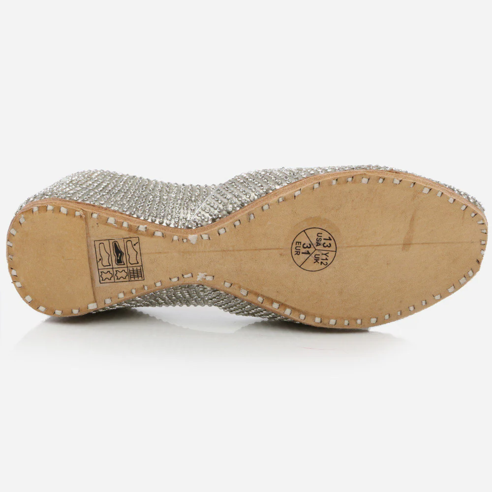 Kids Girls Fancy Stones Adorned Evening Wear Indian Handmade Shoes Leather Khussa Mojari Children Flat Slip-ons Sizes 11 UK – 5 UK - Image 5