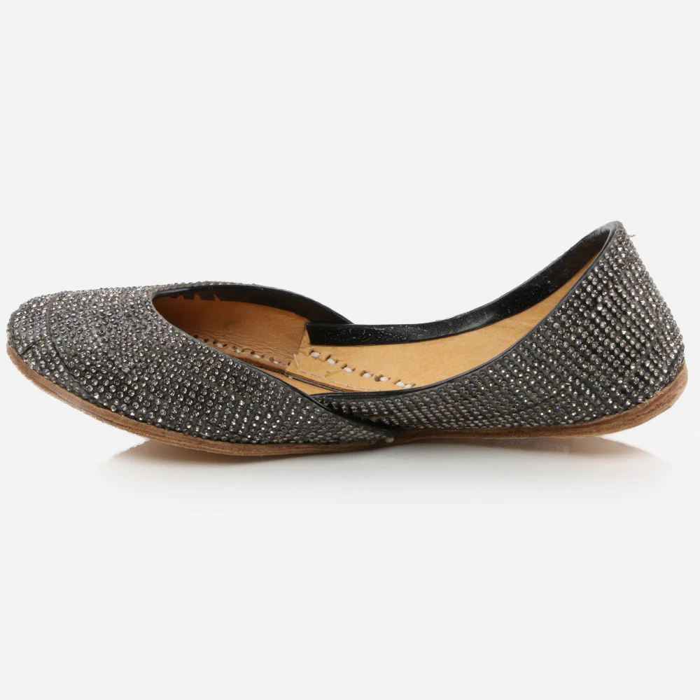 Kids Girls Fancy Stones Adorned Evening Wear Indian Handmade Shoes Leather Khussa Mojari Children Flat Slip-ons Sizes 11 UK – 5 UK - Image 3