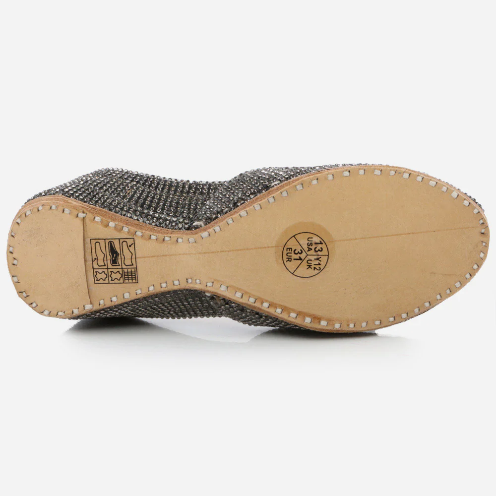 Kids Girls Fancy Stones Adorned Evening Wear Indian Handmade Shoes Leather Khussa Mojari Children Flat Slip-ons Sizes 11 UK – 5 UK - Image 5