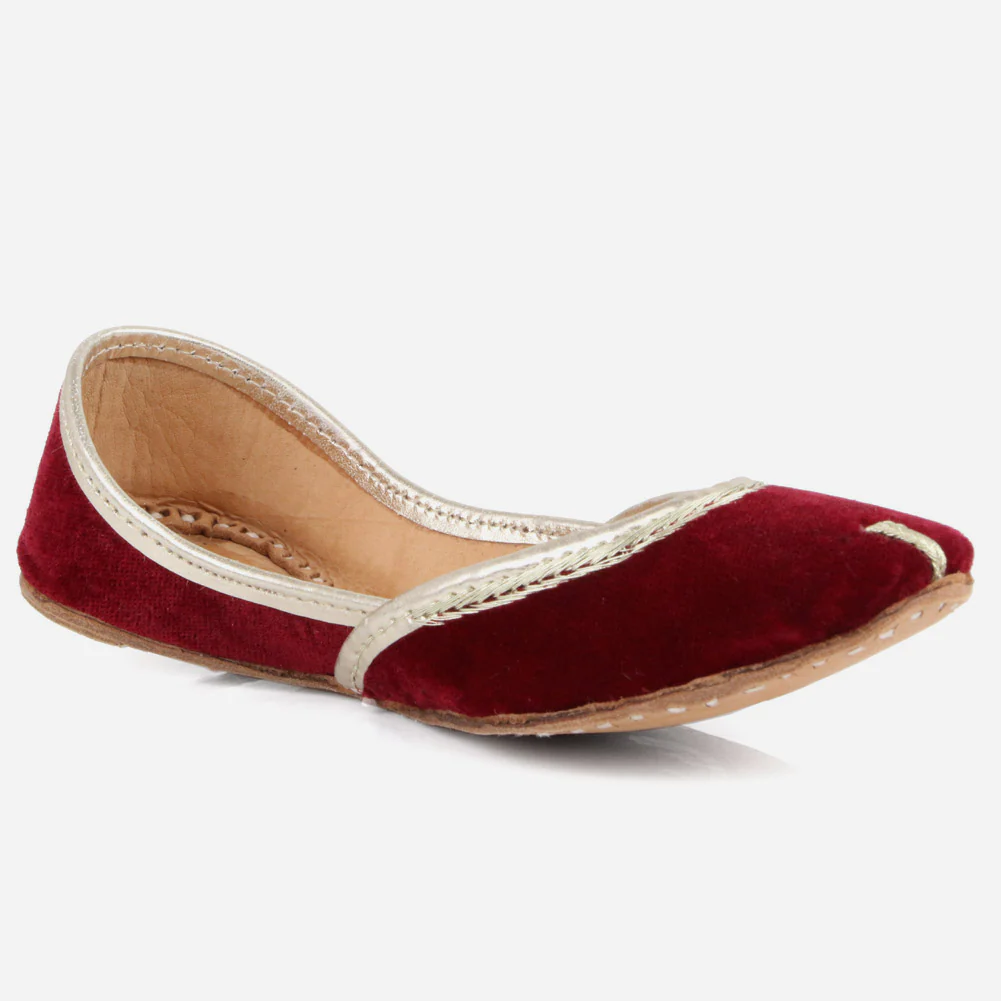 Kids Girls Velvet Detailing Traditional Indian Handmade Leather Khussa Jutti Mojari Children Pumps Shoes Size 11-5 UK Child