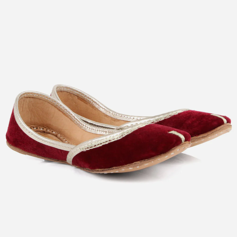 Kids Girls Velvet Detailing Traditional Indian Handmade Leather Khussa Jutti Mojari Children Pumps Shoes Size 11-5 UK Child - Image 2