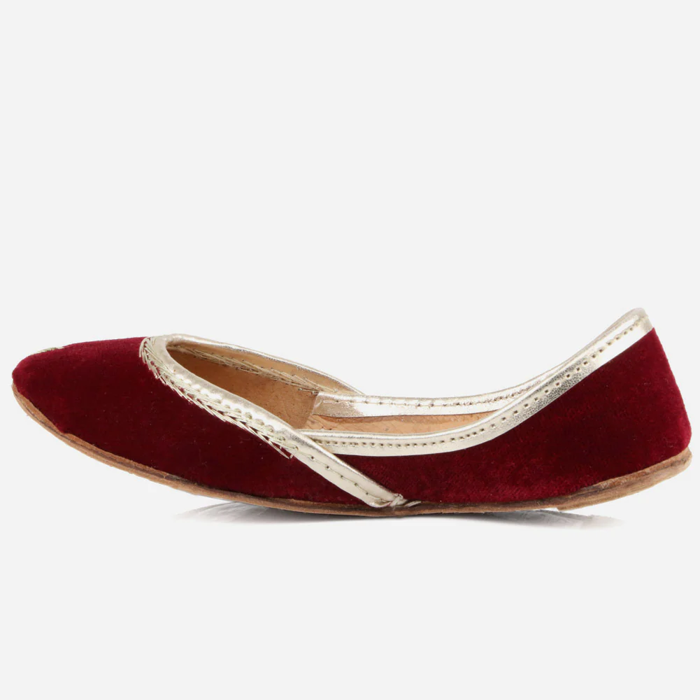 Kids Girls Velvet Detailing Traditional Indian Handmade Leather Khussa Jutti Mojari Children Pumps Shoes Size 11-5 UK Child - Image 3