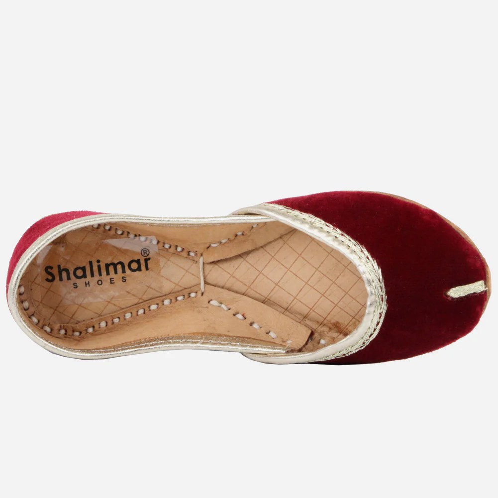 Kids Girls Velvet Detailing Traditional Indian Handmade Leather Khussa Jutti Mojari Children Pumps Shoes Size 11-5 UK Child - Image 4