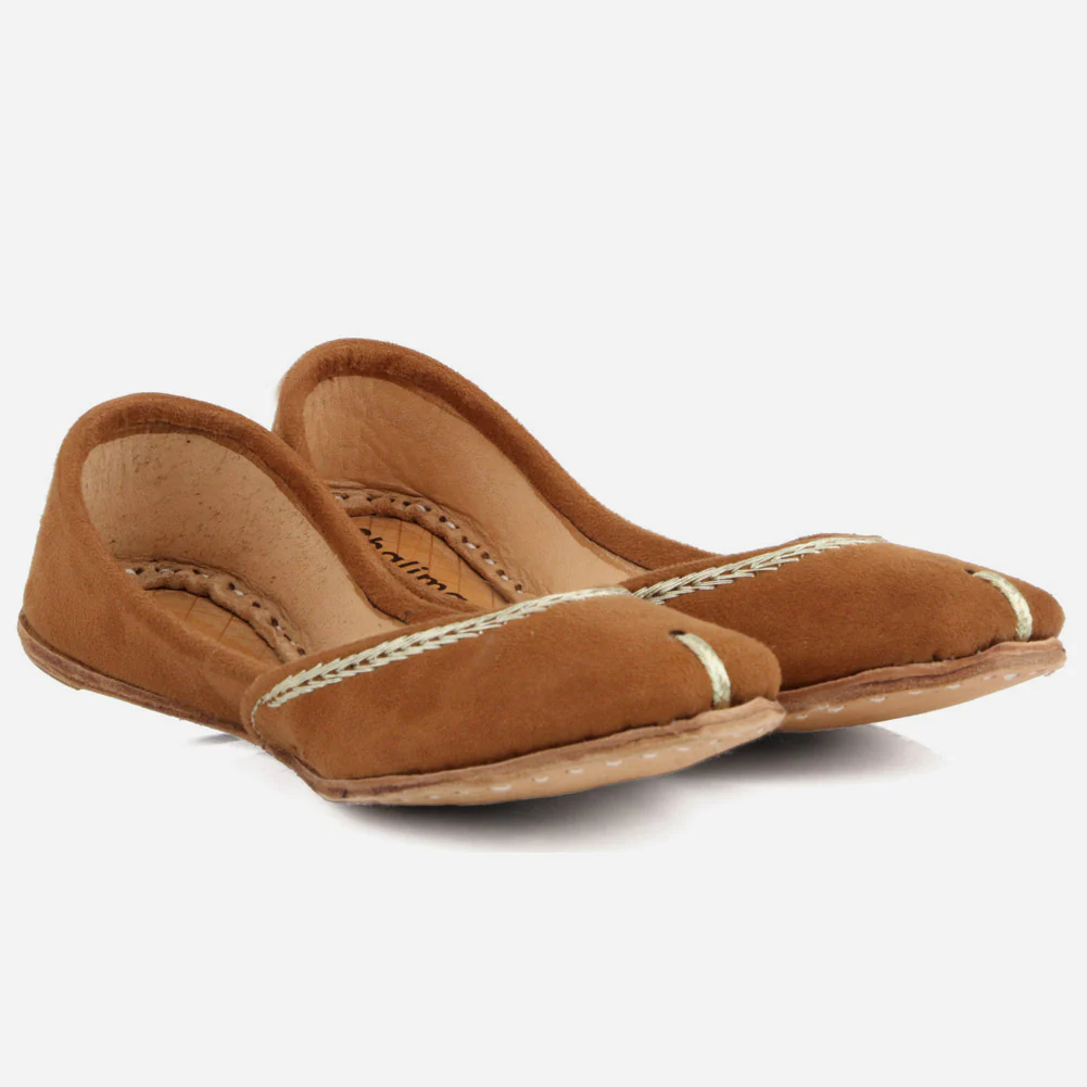 Kids Girls Velvet Detailing Traditional Indian Handmade Leather Khussa Jutti Mojari Children Pumps Shoes Size 11-5 UK Child - Image 2
