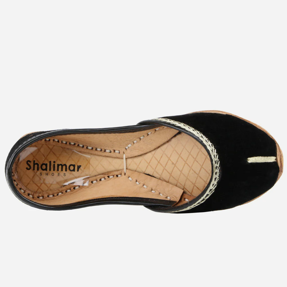 Kids Girls Velvet Detailing Traditional Indian Handmade Leather Khussa Jutti Mojari Children Pumps Shoes Size 11-5 UK Child - Image 4