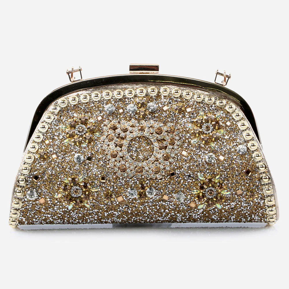Ladies Bridal Bags Handmade Embellished Diamante Encrusted Metal Framing with Metallic Handle Best Gift for Her - Image 3