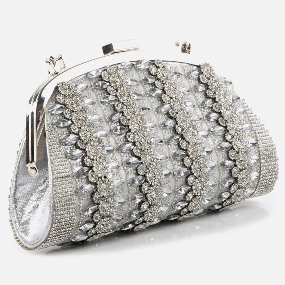Ladies Bridal Wedding Handbags Handmade Embellished Diamante Encrusted Metal Framing with Metallic Handle Best Gift for Her
