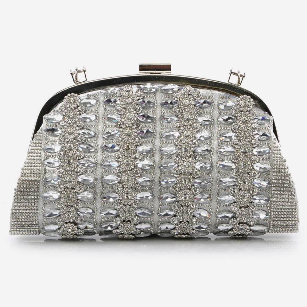 Ladies Bridal Wedding Handbags Handmade Embellished Diamante Encrusted Metal Framing with Metallic Handle Best Gift for Her - Image 3