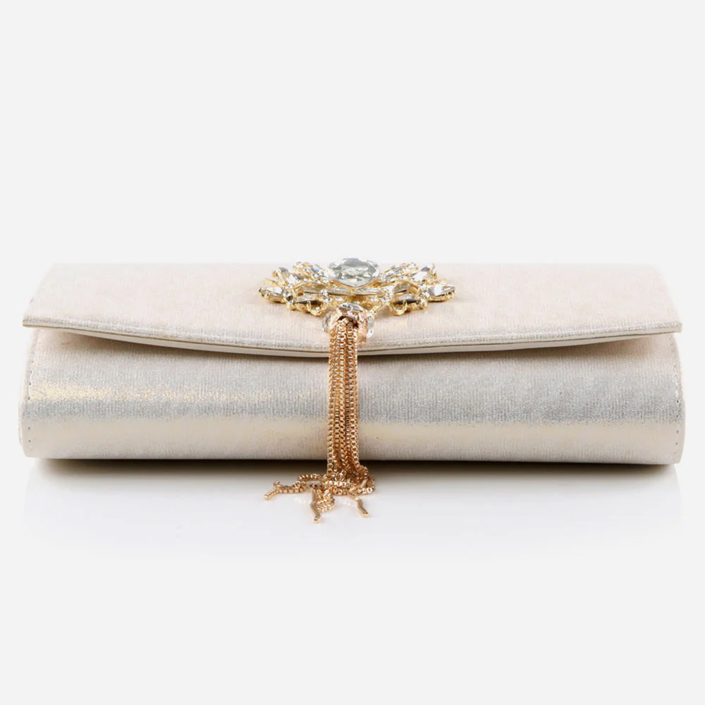 Ladies Diamante Broach Evening Clutch Bag Wedding Handbag Prom Purse Shimmery Hard Case Party Bags Birthday Gifts for Her - Image 2