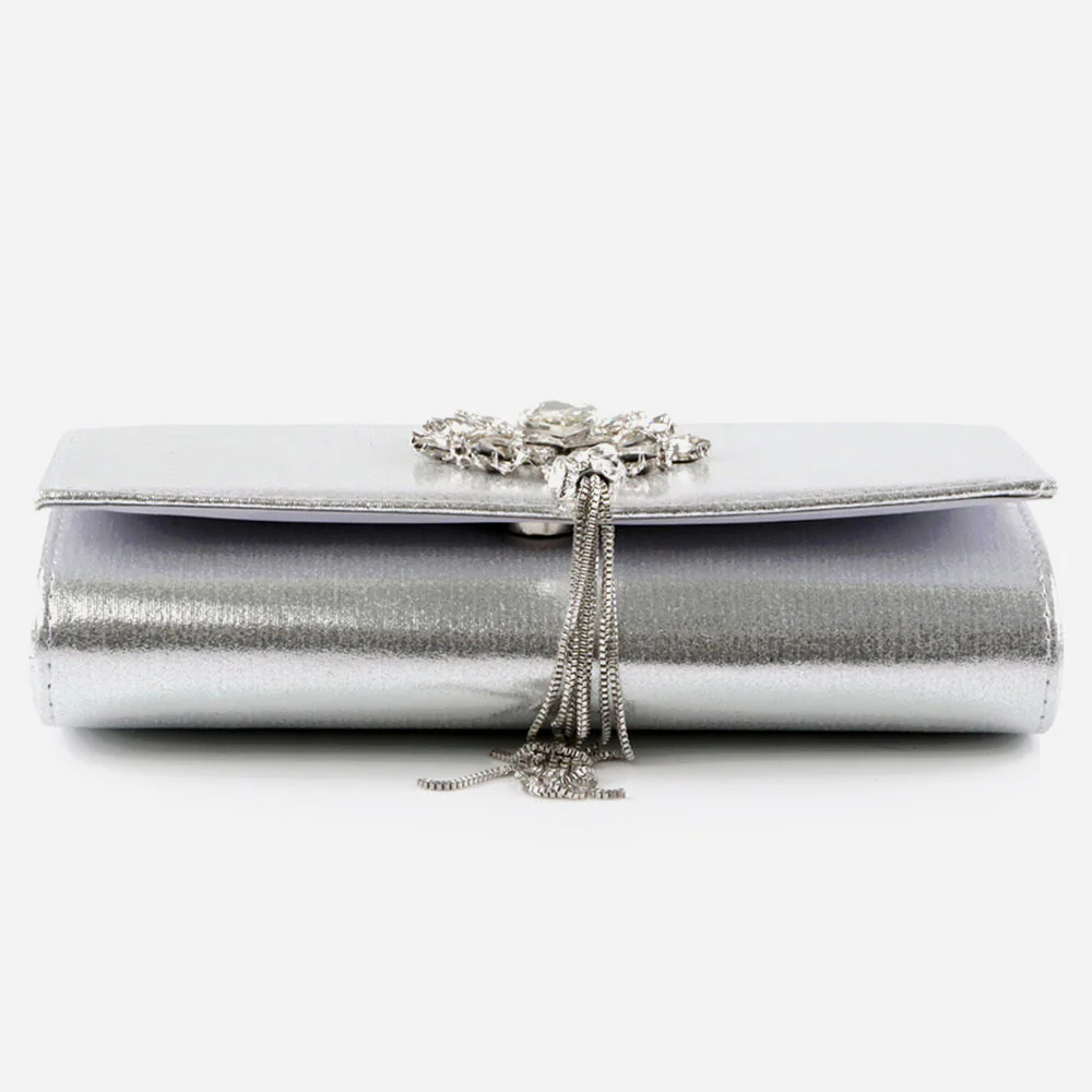 Ladies Diamante Broach Evening Clutch Bag Wedding Handbag Prom Purse Shimmery Hard Case Party Bags Birthday Gifts for Her - Image 2
