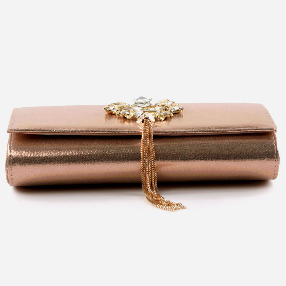 Ladies Diamante Broach Evening Clutch Bag Wedding Handbag Prom Purse Shimmery Hard Case Party Bags Birthday Gifts for Her - Image 2