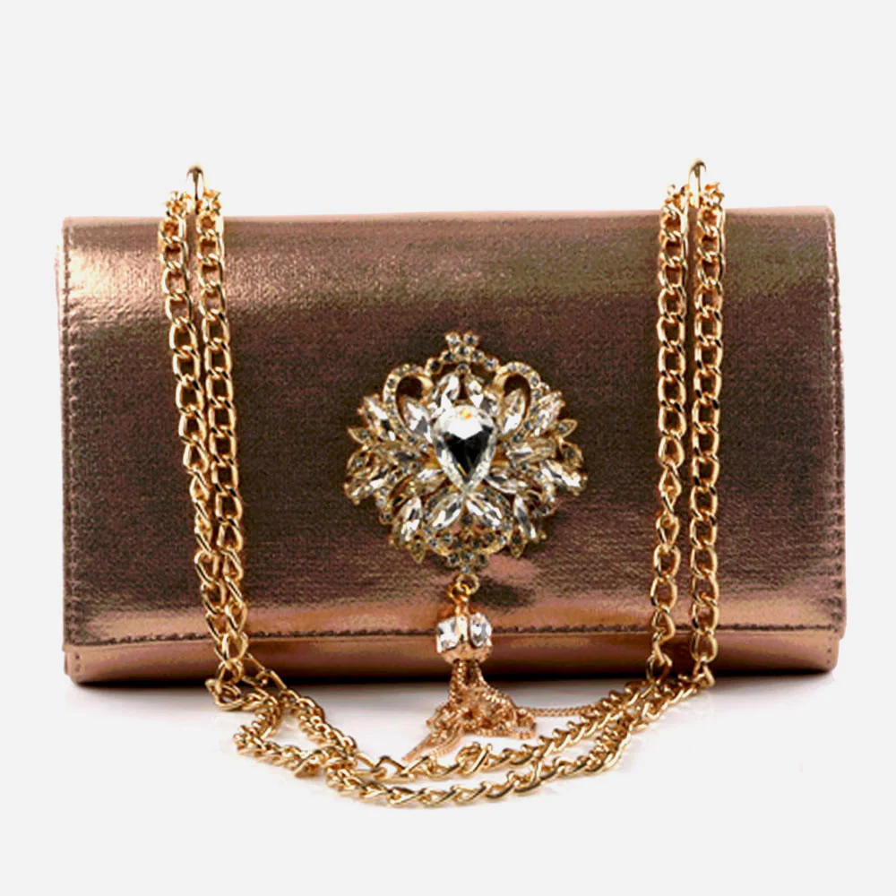 Ladies Diamante Broach Evening Clutch Bag Wedding Handbag Prom Purse Shimmery Hard Case Party Bags Birthday Gifts for Her - Image 3