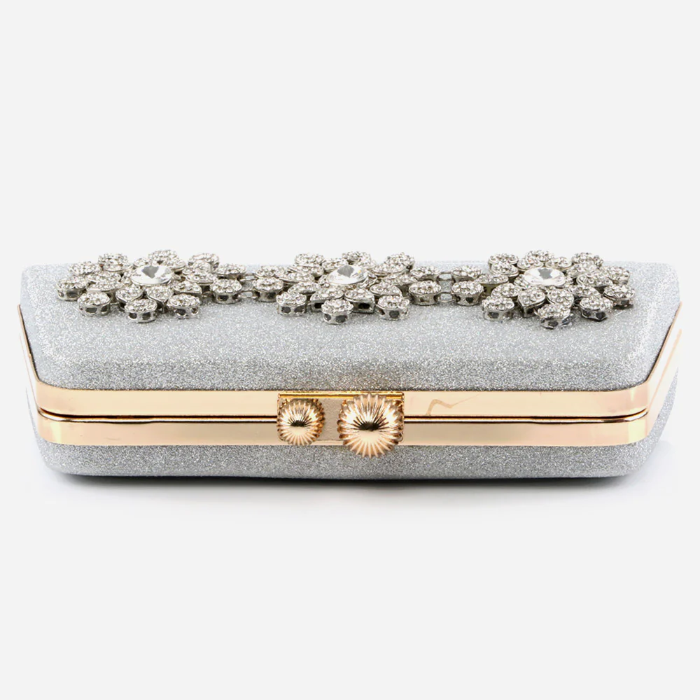 Ladies Evening Party Handbags Broach Detailing Metal Framing Push Lock Bag Birthday Gift for Her - Image 2