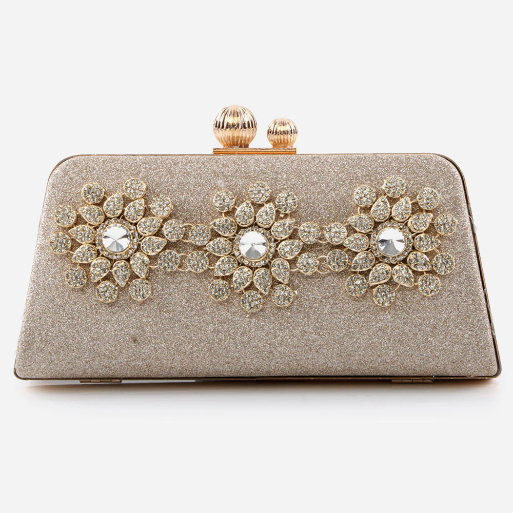 Ladies Evening Party Handbags Broach Detailing Metal Framing Push Lock Bag Birthday Gift for Her - Image 3