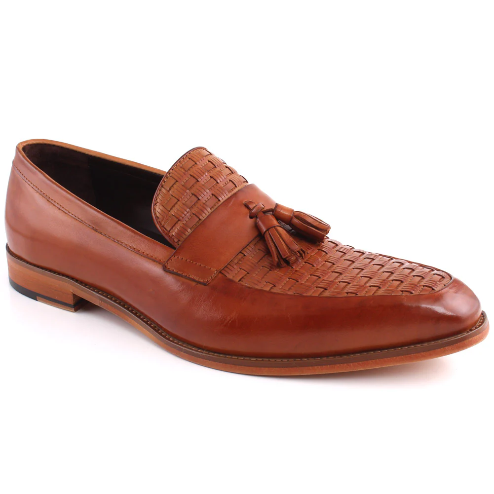 Men “ERROL” Embossed Woven And Tassel Detailed Moc Toe Loafer Shoes