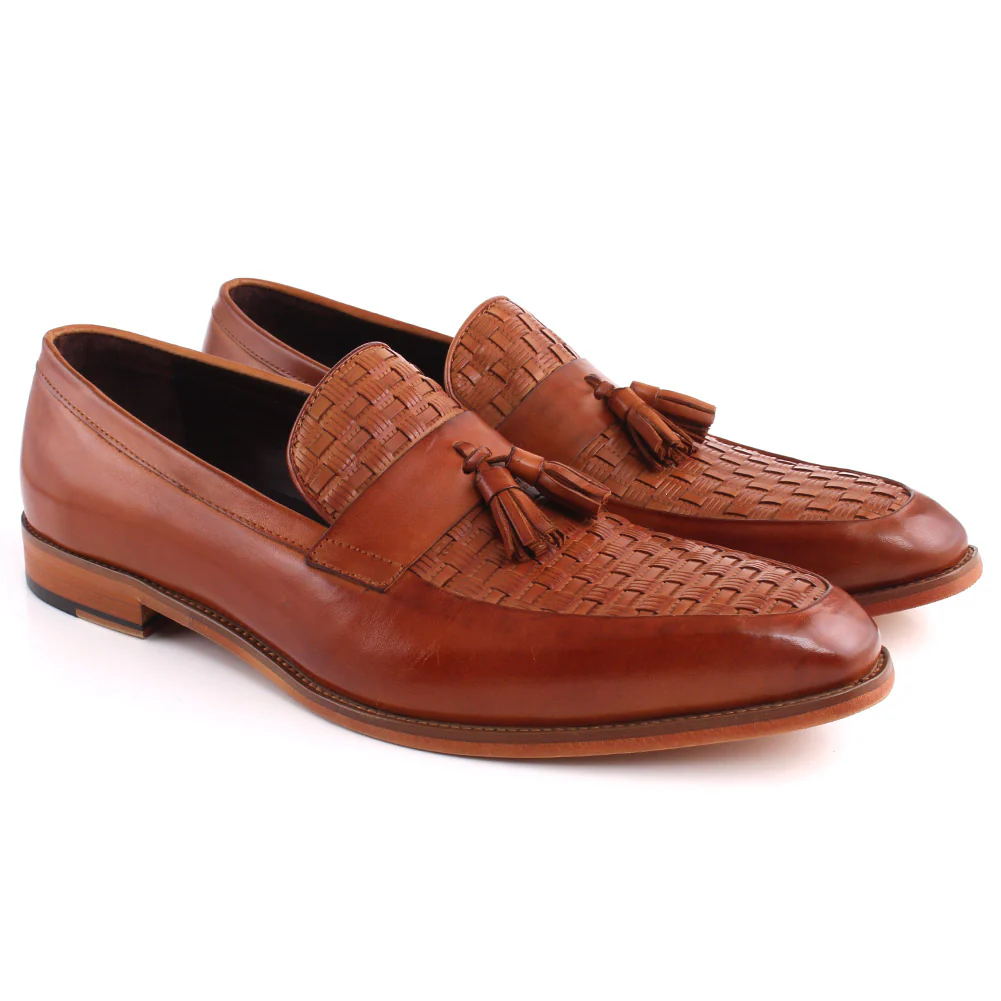 Men “ERROL” Embossed Woven And Tassel Detailed Moc Toe Loafer Shoes - Image 2