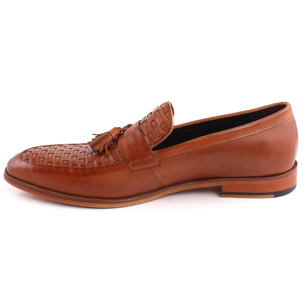 Men “ERROL” Embossed Woven And Tassel Detailed Moc Toe Loafer Shoes - Image 3