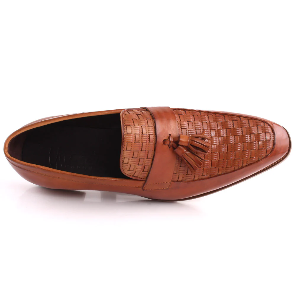 Men “ERROL” Embossed Woven And Tassel Detailed Moc Toe Loafer Shoes - Image 4