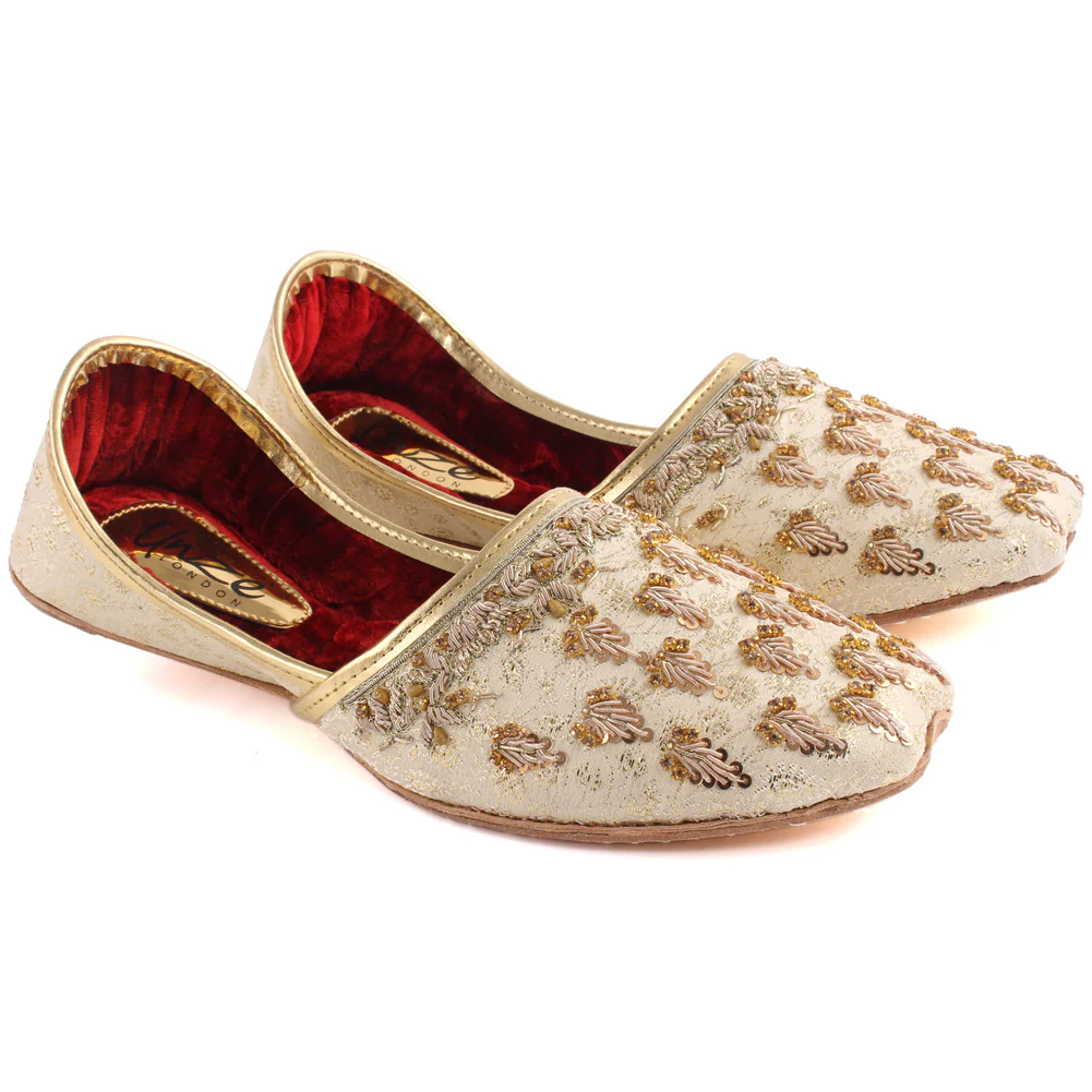 Men “GREG” Traditional Golden Tila Designing Punjabi White Khussa - Image 2