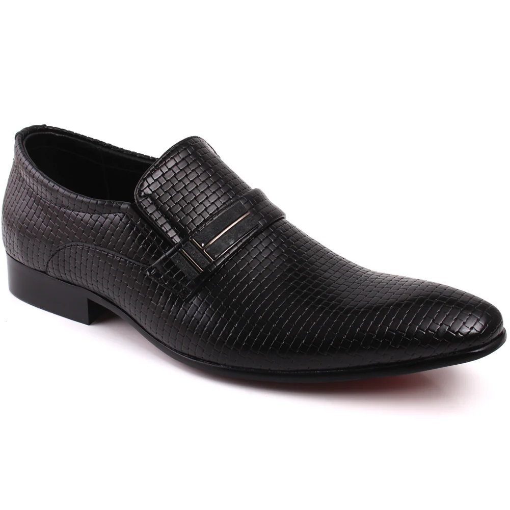 Men “Hurley” Pointy Toe Dual Shade Textured Buckle Loafer Shoes