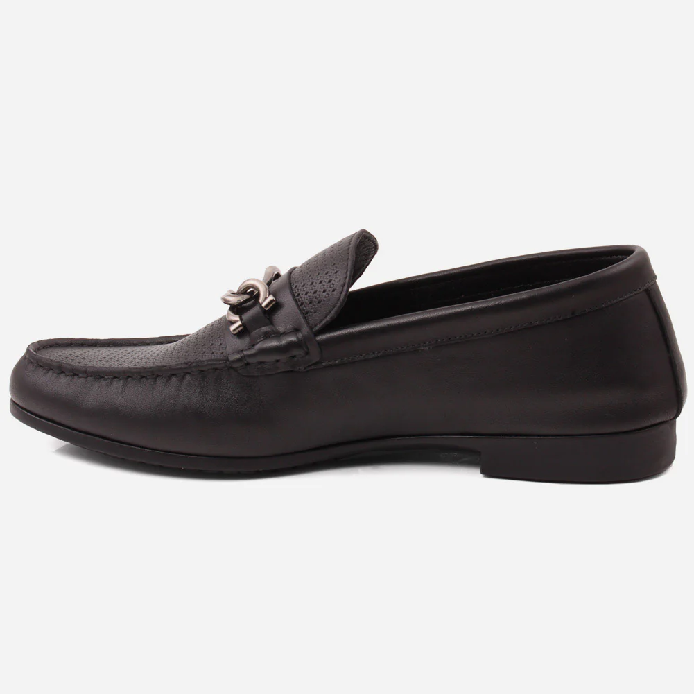 Men "VICENTE" Casual Perforated Slip On Metallic Buckle Leather Moccasins - Image 3