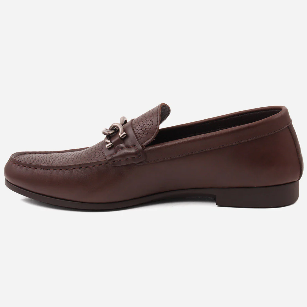 Men "VICENTE" Casual Perforated Slip On Metallic Buckle Leather Moccasins - Image 3
