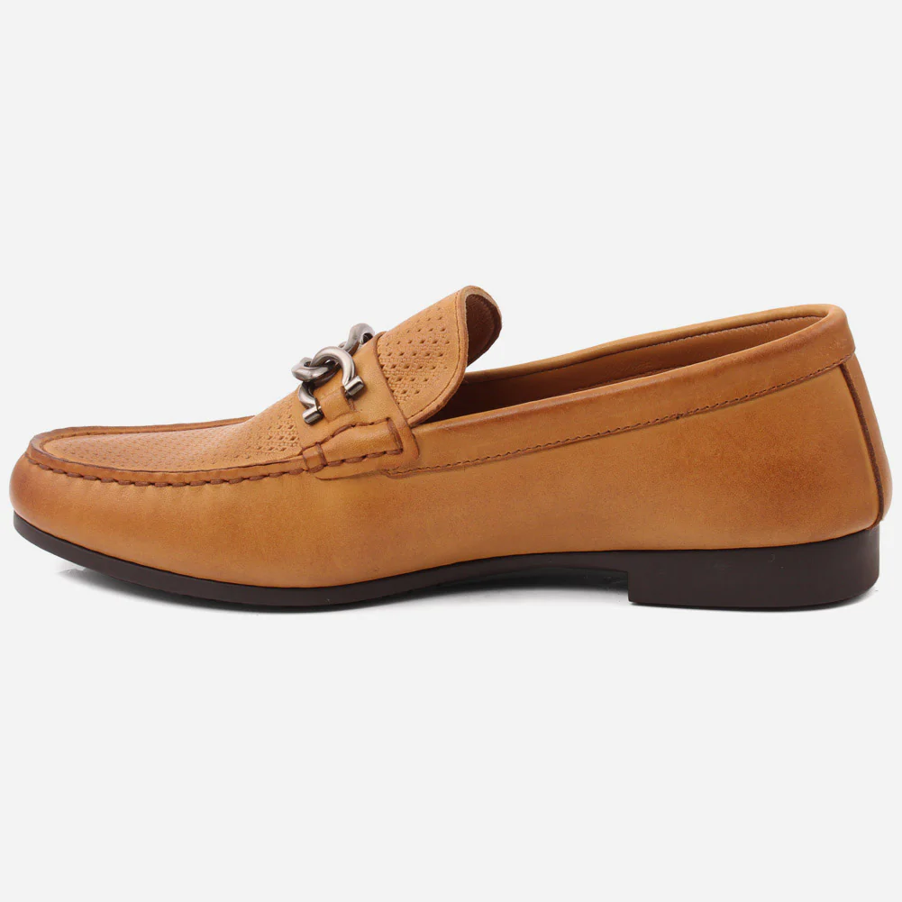 Men "VICENTE" Casual Perforated Slip On Metallic Buckle Leather Moccasins - Image 3
