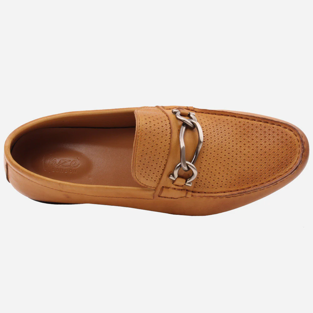 Men "VICENTE" Casual Perforated Slip On Metallic Buckle Leather Moccasins - Image 4