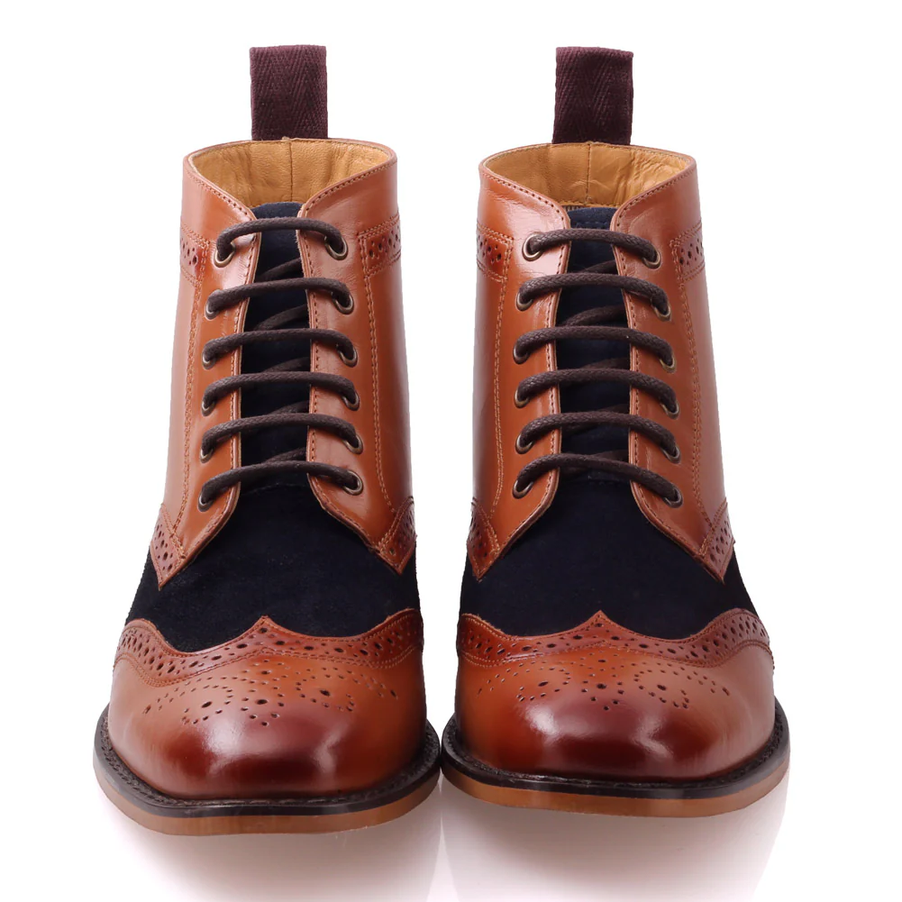 Mens 'Bourne' Leather Boots Smart Formal Brogue Combat Lace Ankle Boots Shoes - Image 3