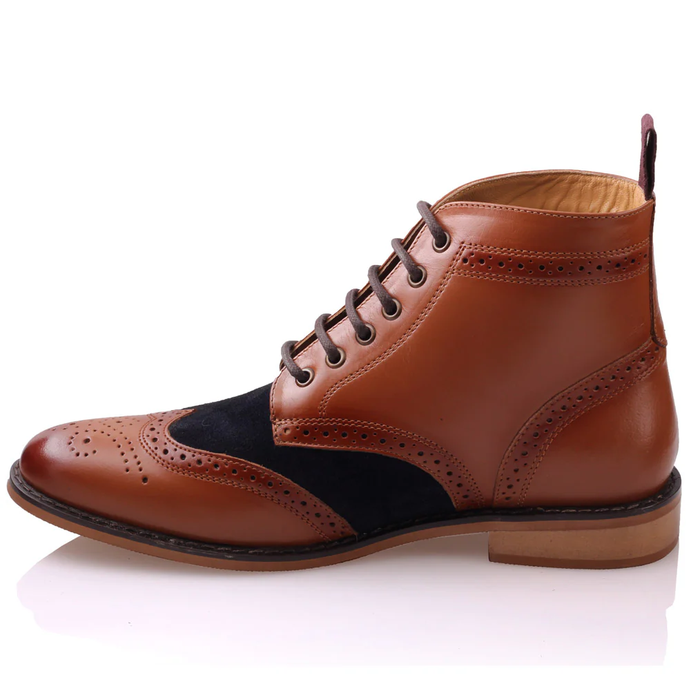 Mens 'Bourne' Leather Boots Smart Formal Brogue Combat Lace Ankle Boots Shoes - Image 4