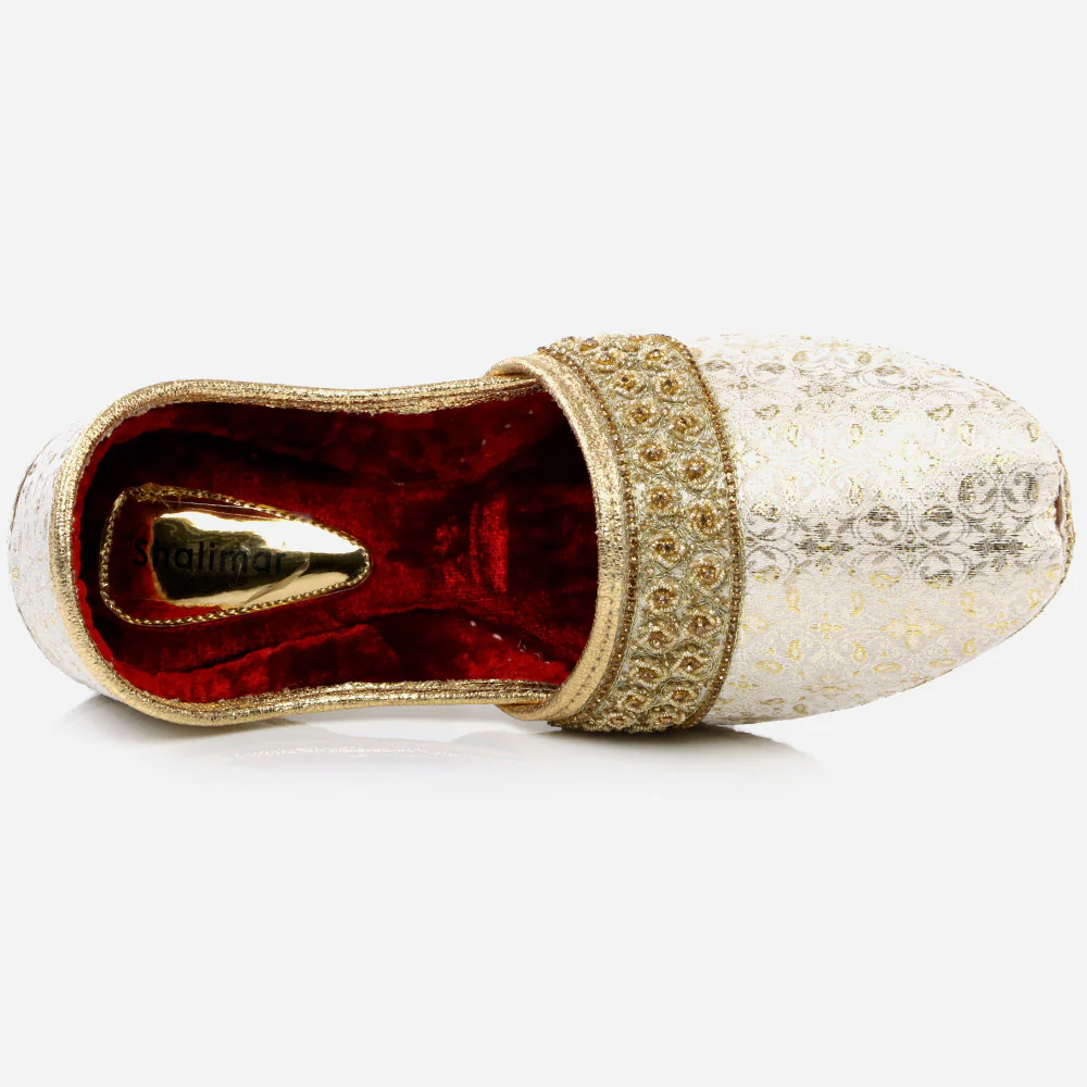 Mens Gents Embroidered Jamawar Groom Leather Shoes Wedding Traditional Indian Khussa Flats Slip-ons Mojaris Pumps Sizes - Image 4