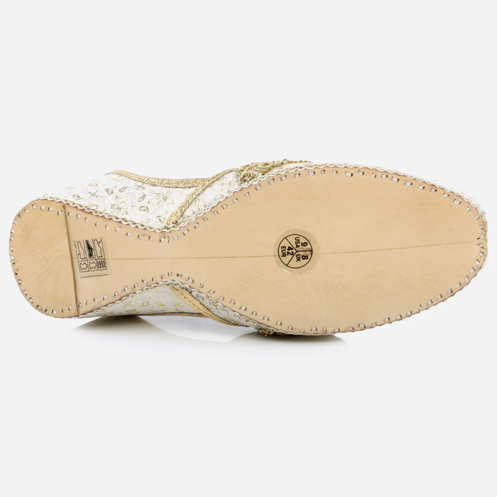 Mens Gents Embroidered Jamawar Groom Leather Shoes Wedding Traditional Indian Khussa Flats Slip-ons Mojaris Pumps Sizes - Image 5