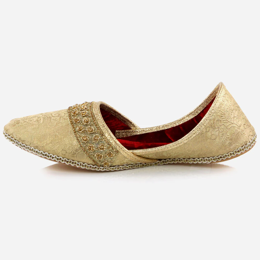 Mens Gents Embroidered Jamawar Groom Leather Shoes Wedding Traditional Indian Khussa Flats Slip-ons Mojaris Pumps Sizes - Image 3