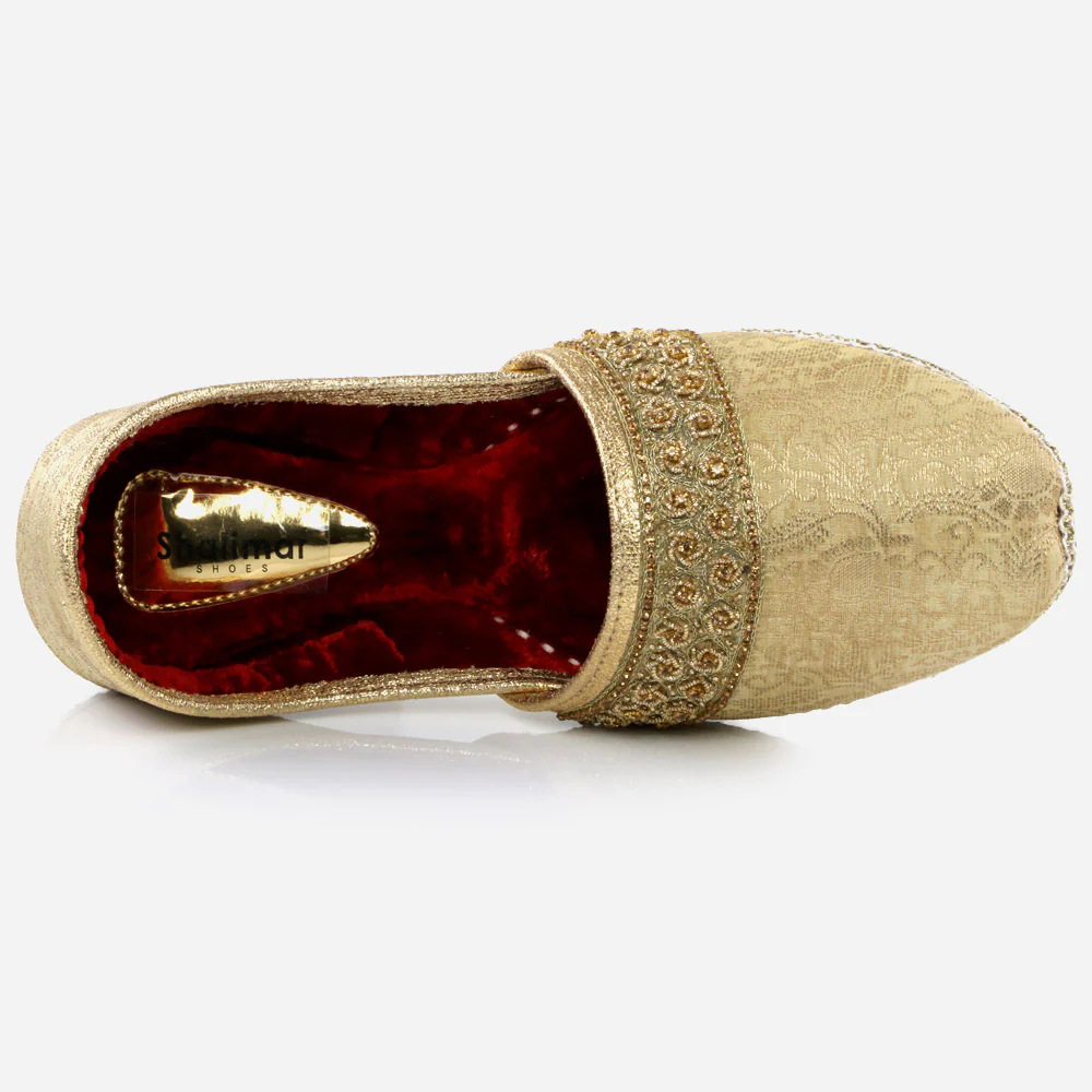 Mens Gents Embroidered Jamawar Groom Leather Shoes Wedding Traditional Indian Khussa Flats Slip-ons Mojaris Pumps Sizes - Image 4