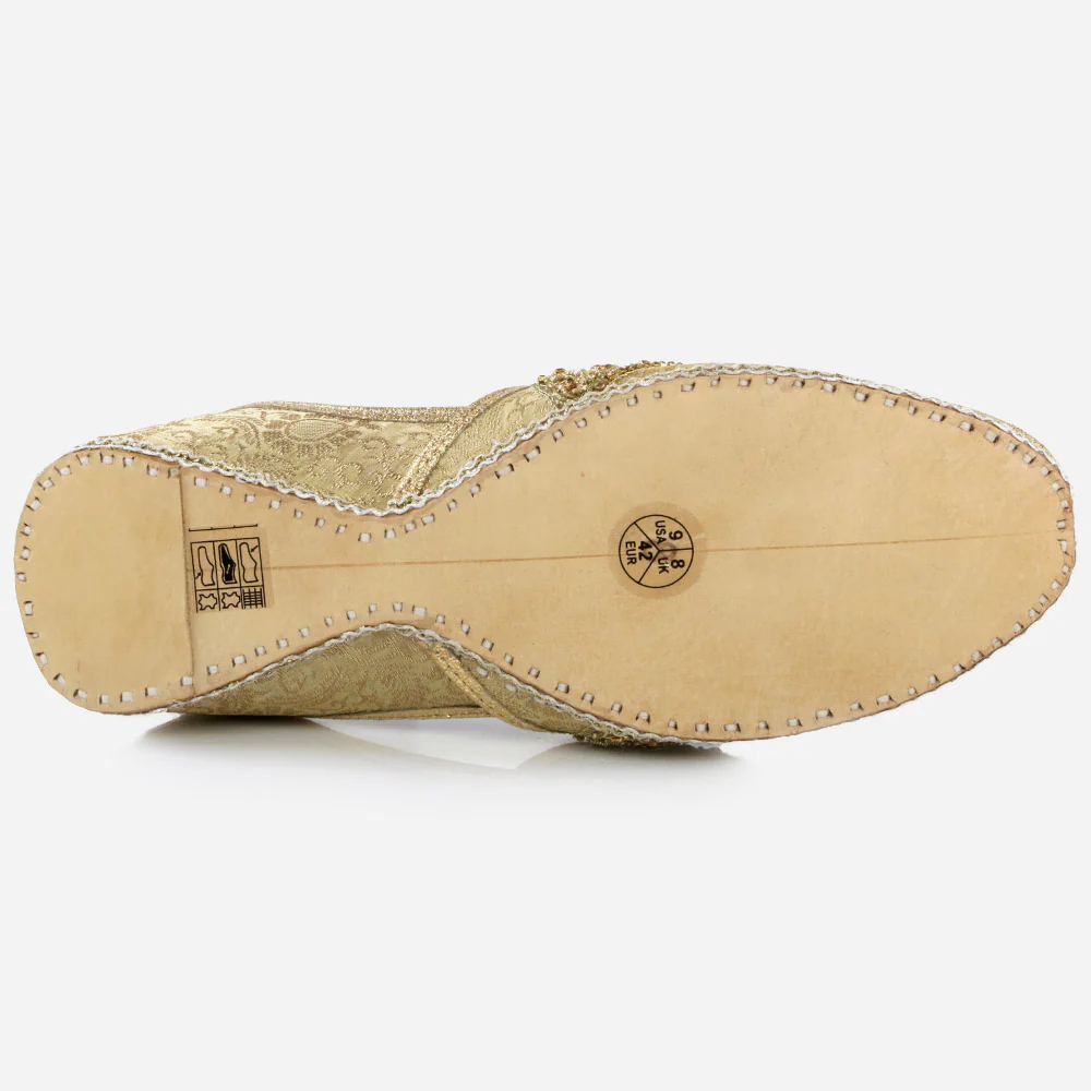 Mens Gents Embroidered Jamawar Groom Leather Shoes Wedding Traditional Indian Khussa Flats Slip-ons Mojaris Pumps Sizes - Image 5