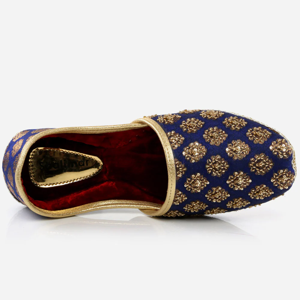 Mens Gents Sequins Embroidered Groom Leather Shoes Wedding Traditional Indian Khussa Mojaris Pumps Size - Image 4