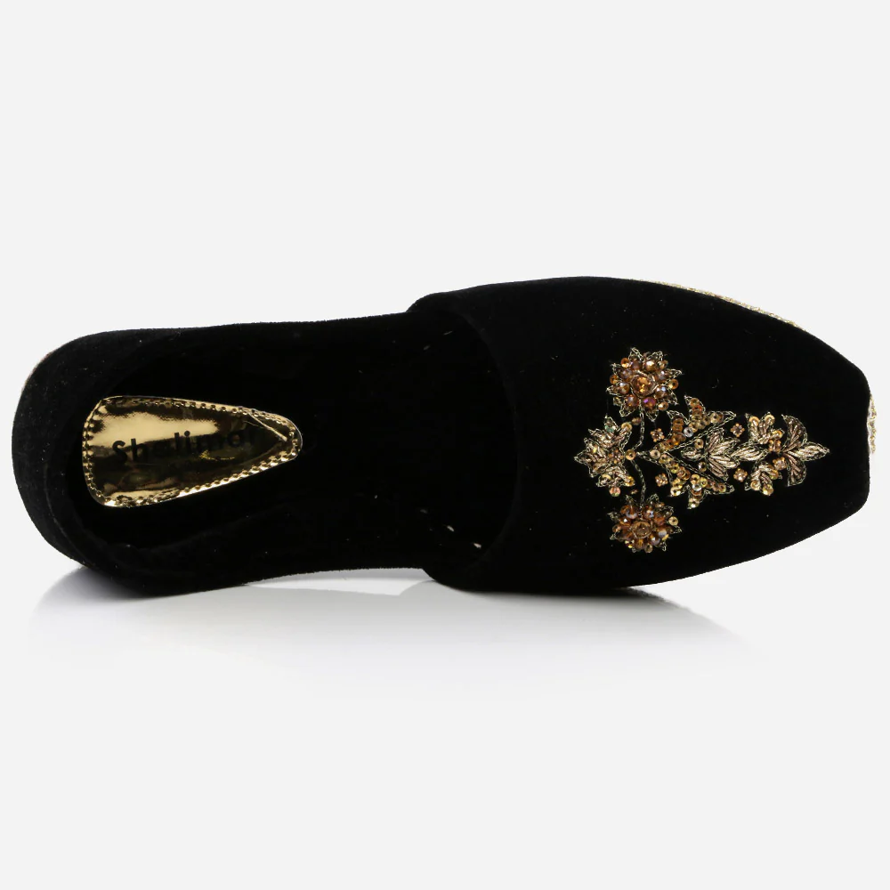 Mens Gents Velvet Embroidered Groom Leather Shoes Wedding Traditional Indian Khussa Mojaris Pumps Sizes - Image 4