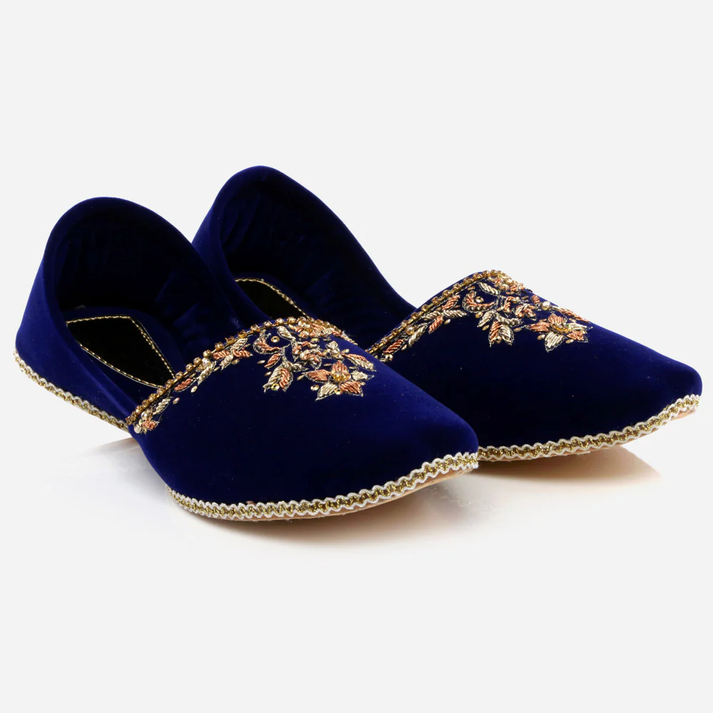 Mens Gents Velvety Decorated Evening Groom Leather Shoes Wedding Traditional Indian Khussa Flats Slip-ons Mojaris Pumps Sizes - Image 2