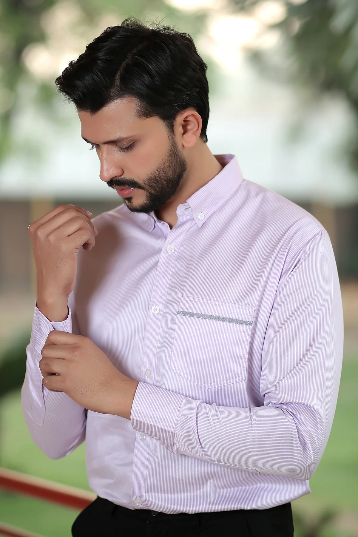 Men's "KAYSON" Cotton Full Sleeves Striped Casual Shirt - Image 3