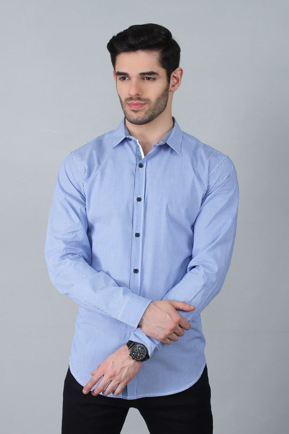 Men's "LYLA" Slim-Fit Long-Sleeve Plaid Poplin Shirt - Image 2
