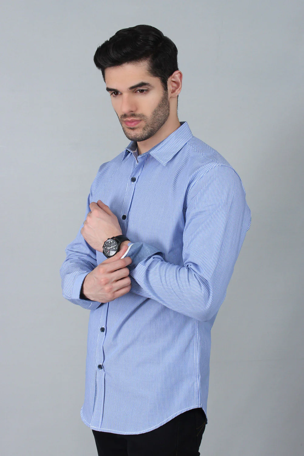 Men's "LYLA" Slim-Fit Long-Sleeve Plaid Poplin Shirt - Image 3