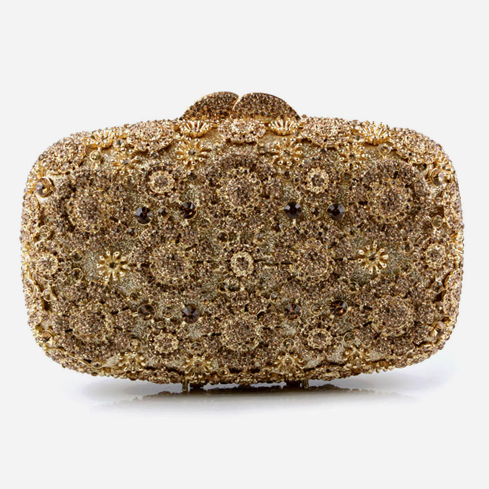 Shalimar Womens Ladies Floral Designed Shimmery Crystals Wedding Party Prom Evening Clutch Bridal Handbag Party Purse - Image 3