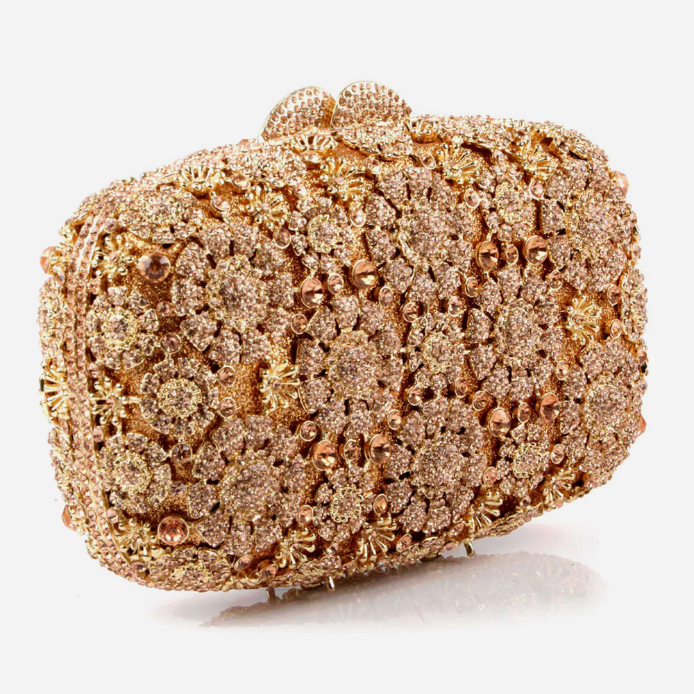 Shalimar Womens Ladies Floral Designed Shimmery Crystals Wedding Party Prom Evening Clutch Bridal Handbag Party Purse