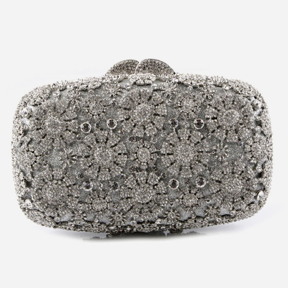 Shalimar Womens Ladies Floral Designed Shimmery Crystals Wedding Party Prom Evening Clutch Bridal Handbag Party Purse - Image 3
