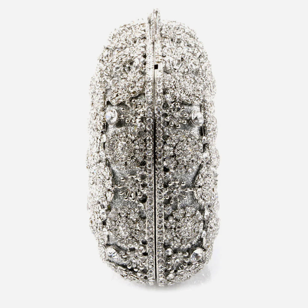 Shalimar Womens Ladies Floral Designed Shimmery Crystals Wedding Party Prom Evening Clutch Bridal Handbag Party Purse - Image 4