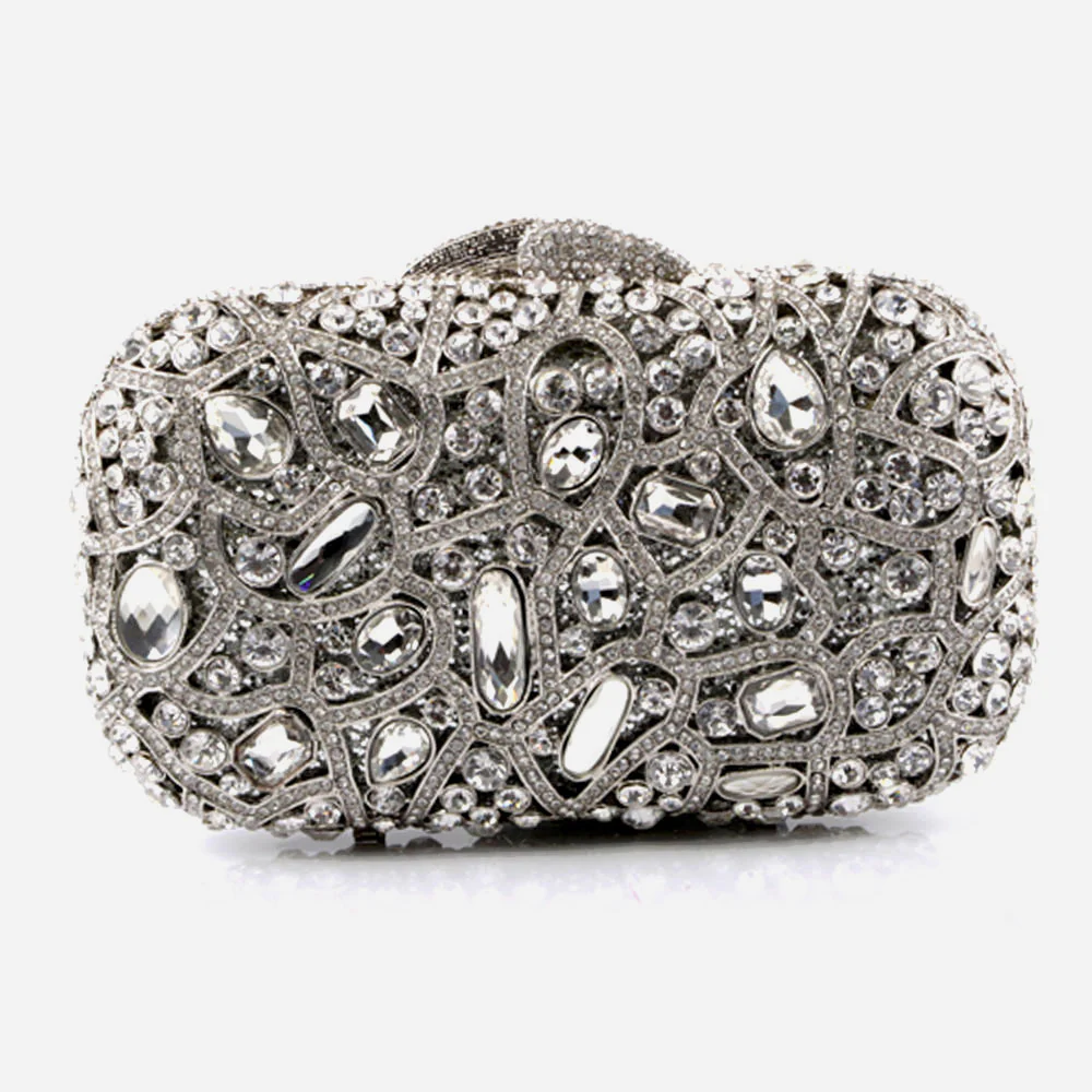 Shalimar Womens Ladies Hard Case Crystals Decorated Wedding Party Prom Evening Clutch Bridal Handbag Party Purse - Image 3